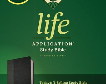 PERSONALIZZATO ***Bibbia di studio NLT Life Application - Terza edizione in morbida similpelle - Nero/Onice *** Stampa personalizzata del nome