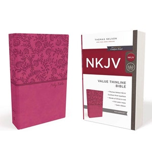 PERSONALIZED *** NKJV, Value Thinline Bible, Leathersoft, Pink, Red Letter Edition, Comfort Print. *** Custom Name Imprint