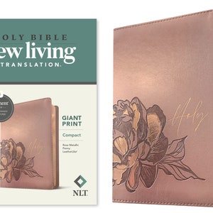 PERSONALIZED ** NLT Compact Giant Print Bible - Filament Enabled Edition - LeatherLike, Rose Metallic Peony. Custom Name Imprint