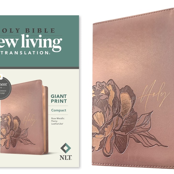 PERSONALIZED ** NLT Compact Giant Print Bible - Filament Enabled Edition - LeatherLike, Rose Metallic Peony. Custom Name Imprint