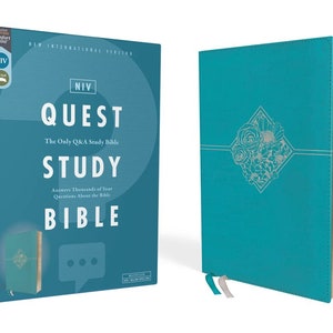 PERSONALIZED *** NIV Quest Study Bible - Comfort Print - Soft Leather-look - Teal *** INDEXED Custom Name Imprinted