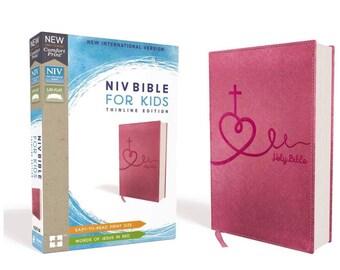 PERSONALIZED *** NIV, Bible for Kids, Leathersoft, Pink, Red Letter Edition, Comfort Print: Thinline Edition. *** Custom Name Imprint