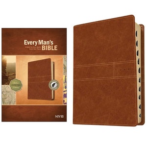 PERSONALIZED *** NIV Every Man&#39;s Bible Deluxe Journeyman Edition - LeatherLike - Tan - With Thumb Index. *** Custom Name Imprint
