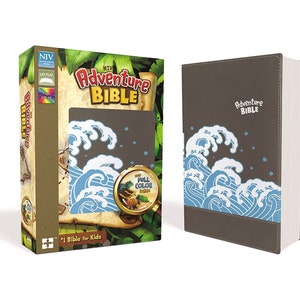 PERSONALIZED *** NIV, Adventure Bible, Leathersoft, Gray. Waves. *** Custom Name Imprint