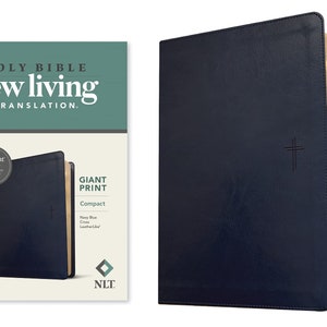 Biblia NTV PERSONALIZADA con letra gigante compacta - Edición con filamento activado - Letra roja - Símil cuero, cruz azul marino ** Impresión de nombre personalizada