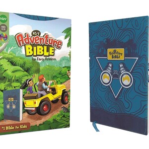 PERSONALIZED ** NIrV Adventure Bibel für Leseanfänger - Weiche Leder-optik - Blau - INDEXED ** Individueller Namensaufdruck