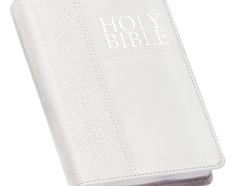 Bibbia tascabile KJV PERSONALIZZATA - Pelle di lusso - Bianca *** Stampa del nome personalizzato