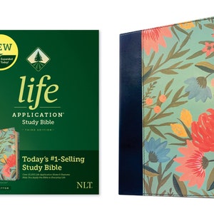 PERSONALIZED ***NLT Life Application Study Bible - Third Edition  - soft Leather-look - Teal Floral. *** Custom Name Imprint
