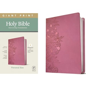 PERSONALIZED *** NLT Giant-Print Personal-Size Bible, Filament Enabled Edition, Soft Leather-Look, Peony/Pink. Custom Name Imprint