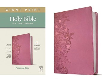 PERSONALIZED *** NLT Giant-Print Personal-Size Bible, Filament Enabled Edition, Soft Leather-Look, Peony/Pink. Custom Name Imprint