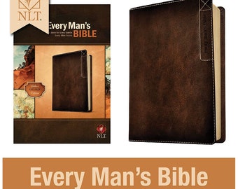 PERSONALIZED *** NLT Every Man&#39;s Bible: Deluxe Explorer Edition - LeatherLike Brown *** Custom Name Imprint