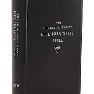 PERSONALIZED ** NIV Charles F. Stanley Life Principles Bible - 2nd Edition - Comfort Print - Soft Leather-look - Black * Custom Name Imprint