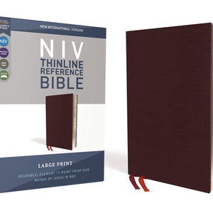 PERSONALIZED ***NIV Comfort Print Thinline Reference Bible - Large Print - Bonded Leather - Burgundy ***PERSONALIZED***