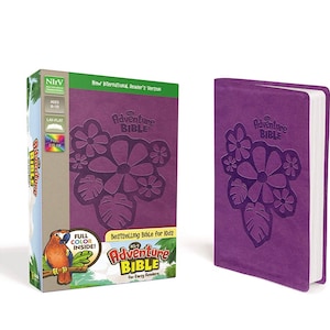 May include: Purple Bible with the words "Adventure Bible" on the cover. The cover has a floral design with embossed flowers and leaves.