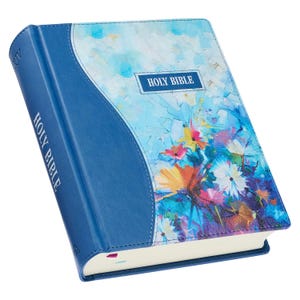 PERSONNALISÉ ** Bible de prise de notes LSG - Similicuir souple - Imprimé floral bleu ** Nom personnalisé