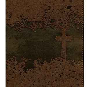 May include: A brown leather-bound Holy Bible with a distressed, textured cover. The cover features a cross and the words "Holy Bible" embossed in the centre.