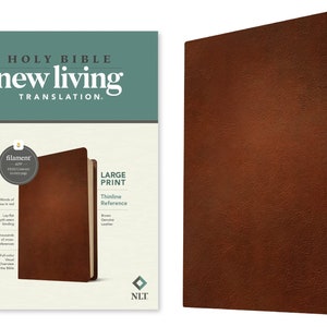 PERSONALIZED ** NLT Large Print Thinline Reference Bible - Filament Enabled Edition - Brown Genuine Leather *** Custom Name Imprint