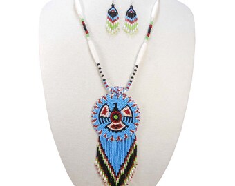 Earrings and Bracelet Set Native American made Beaded Medallion