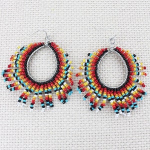 Native American Hand Beaded Multicolor Fringe Fish Hook Earrings - Etsy
