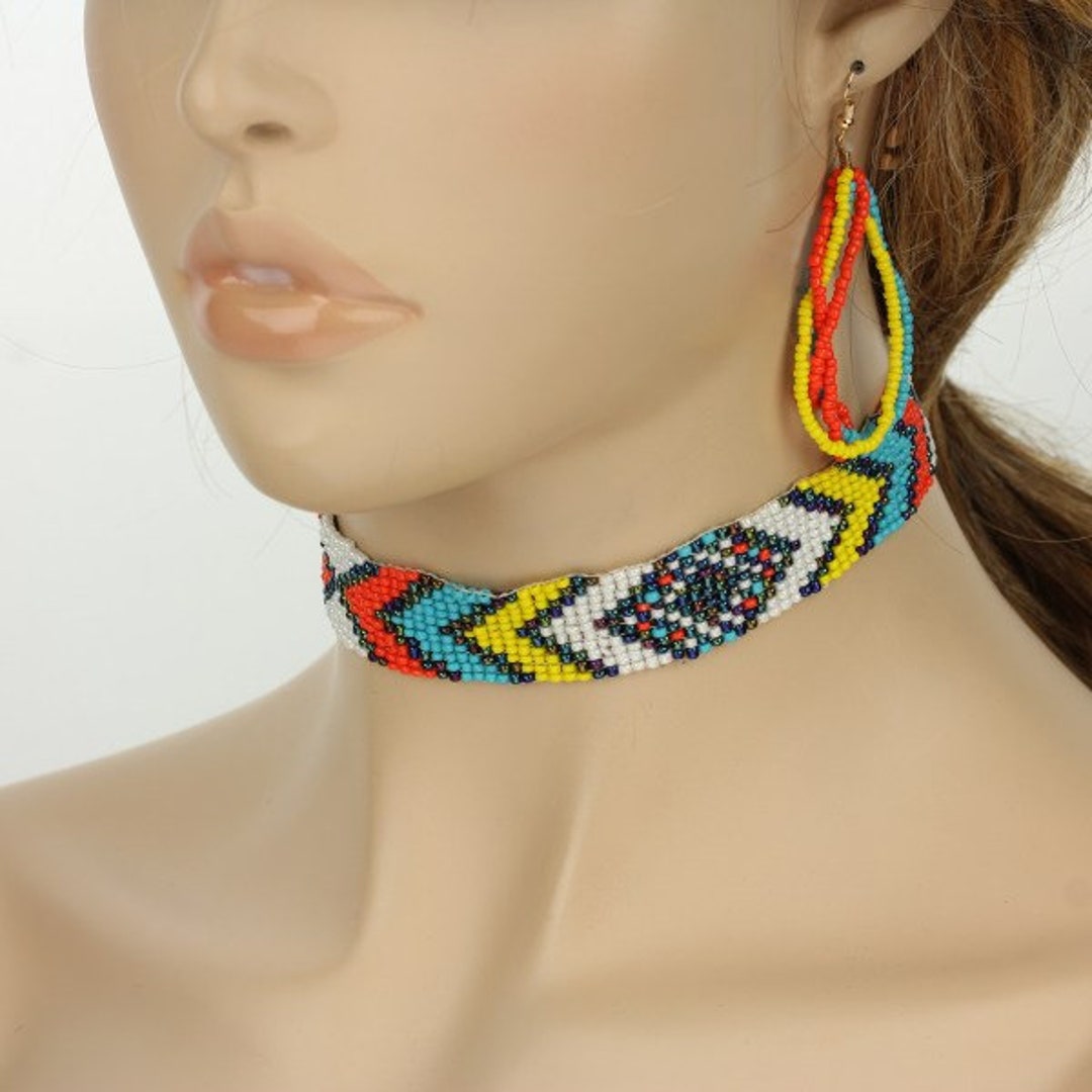 Beautiful Hand Crafted Native American Beaded Choker Set/seed - Etsy