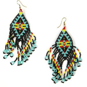 Hand Beaded Navajo Inspired Earrings/beaded Fringe - Etsy