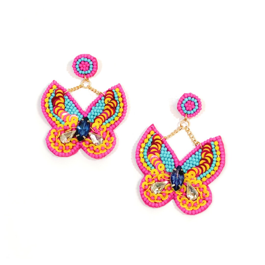 Hand Crafted Seed Bead Butterfly Earrings/beaded Earrings/post Etsy