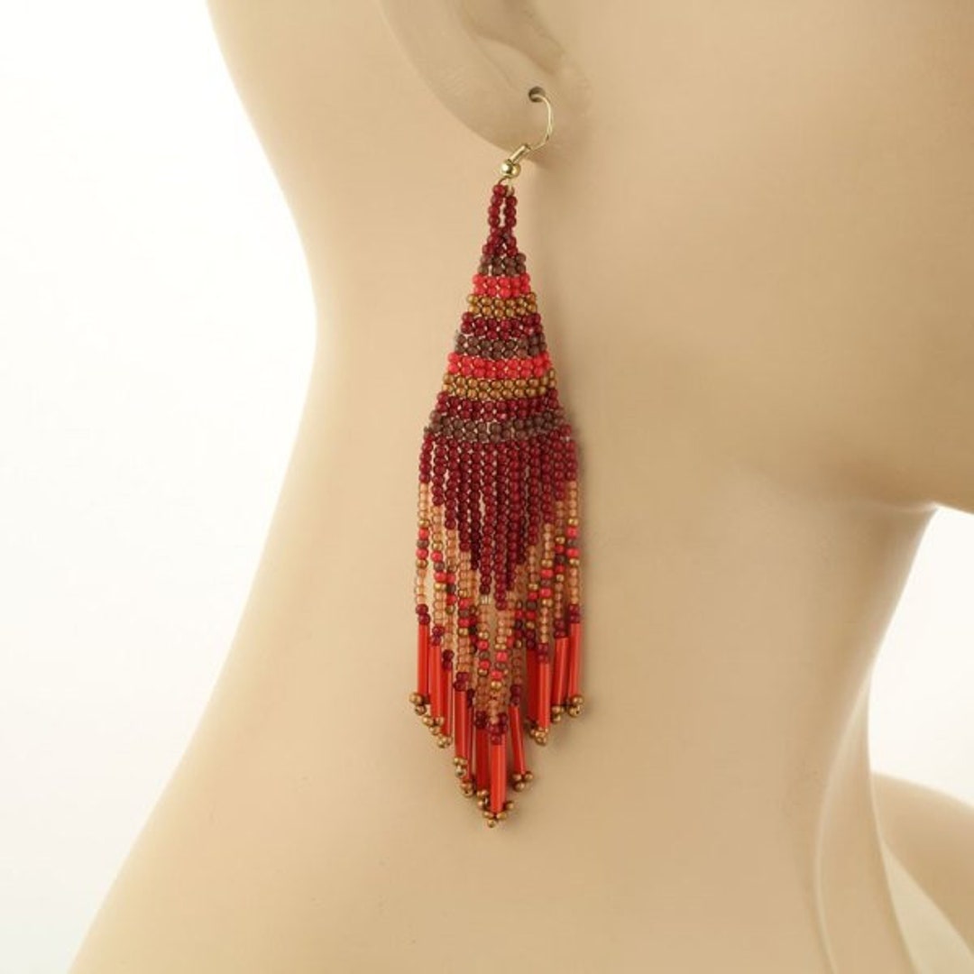 Beautiful Hand Crafted Beaded Fringe Earrings/dangle - Etsy