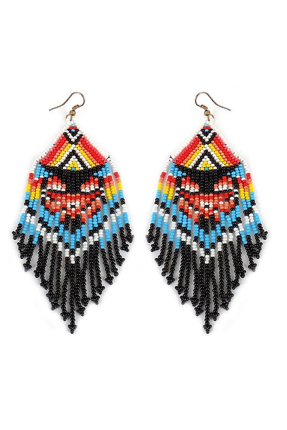 Hand Crafted Multi color Fire in the Sky Beaded Earrings seed Bead
