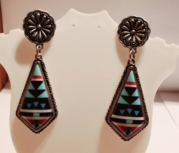 Zuni Style Earrings/Native American Earrings/Tribal Earrings/ | Etsy