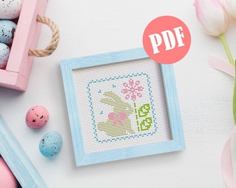 Easter bunny primitive cross stitch pattern #4