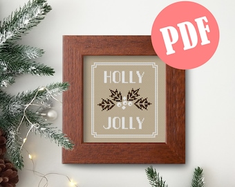 Primitive cross stitch pattern HOLLY JOLLY Christmas