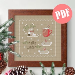 Kreuzstichmuster PDF HELLO WINTER, Weihnachtsmuster quadratisch