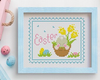 Easter Bunny Primitive Cross Stitch Pattern #4 - Etsy