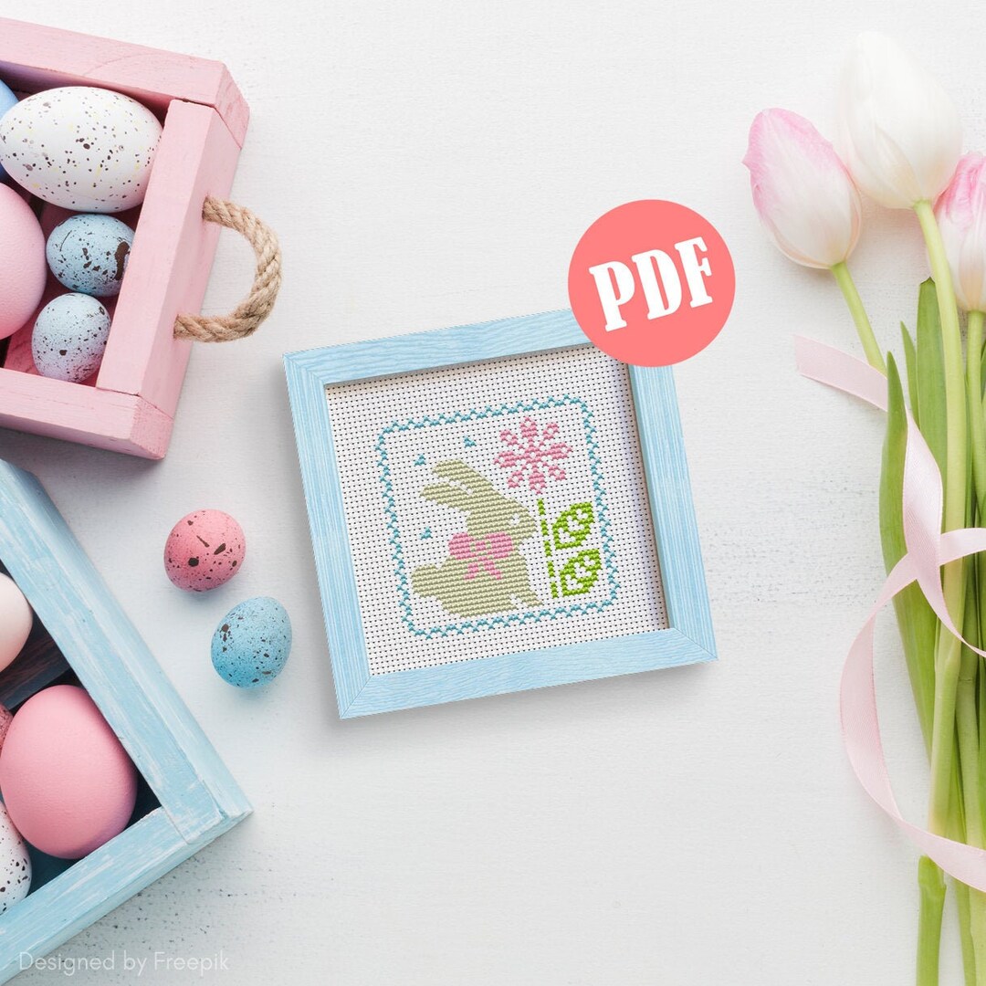 Easter Bunny Primitive Cross Stitch Pattern #4 - Etsy