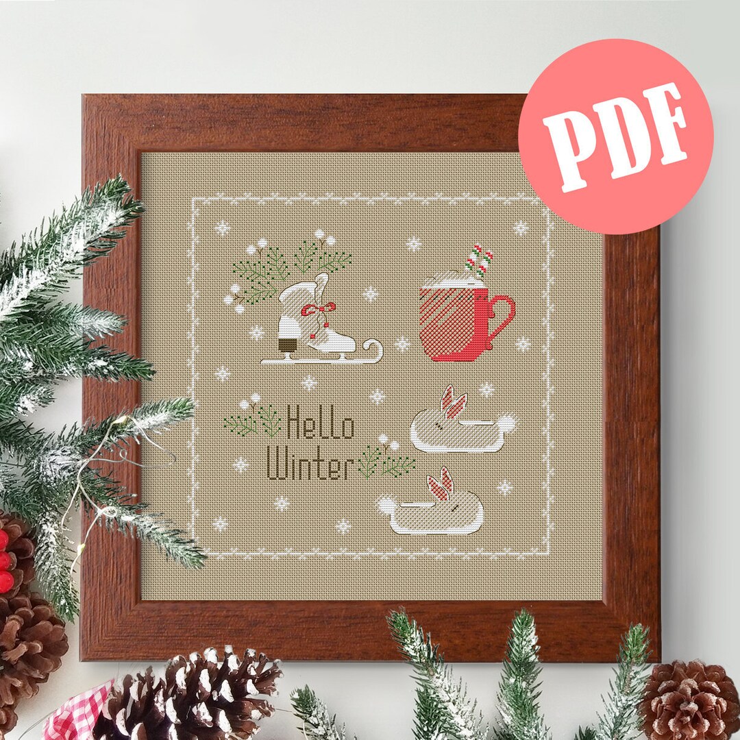 Cross Stitch Pattern PDF HELLO WINTER, Christmas Sampler Square - Etsy