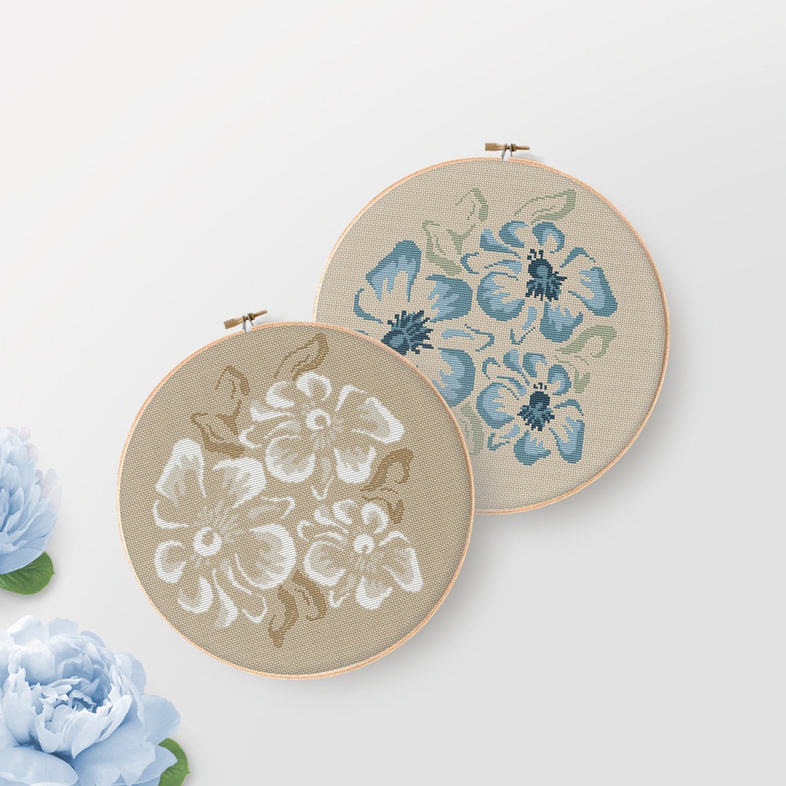 Flowers monochrome cross stitch pattern PDF Etsy.de