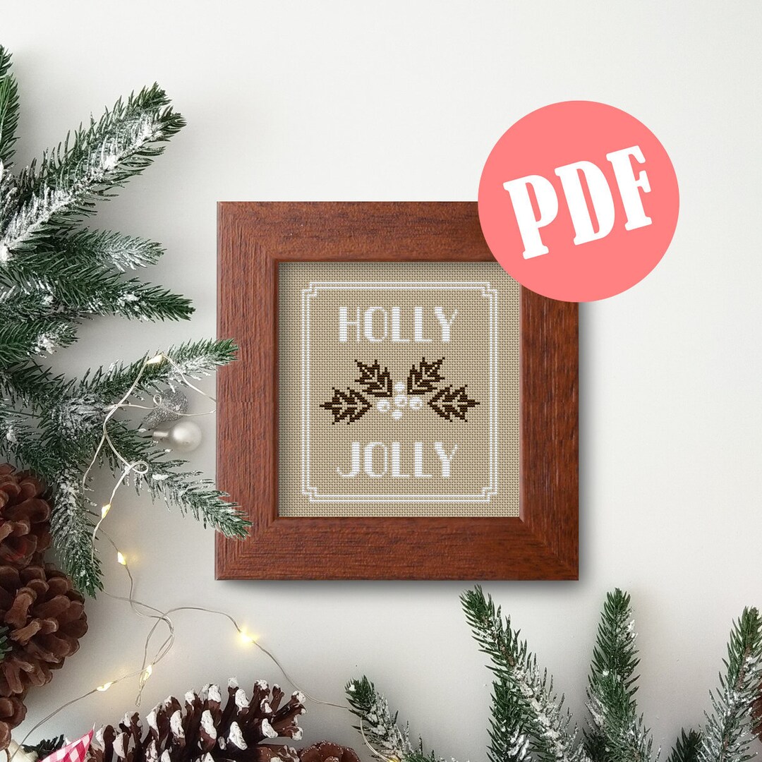 Primitive Cross Stitch Pattern HOLLY JOLLY Christmas - Etsy