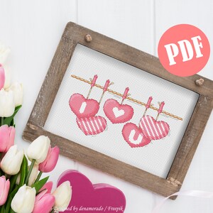 Patrón punto de cruz TE AMO Guirnalda de San Valentín