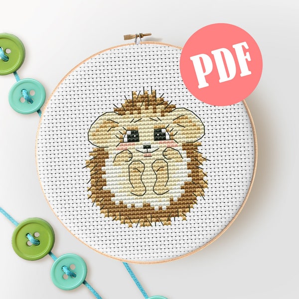 Baby hedgehog cross stitch pattern PDF, nursery easy small embroidery chart