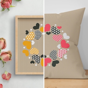 Cross stitch pattern Valentine heart wreath