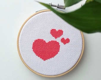 Small Valentine hearts cross stitch pattern PDF