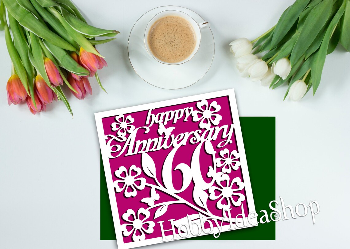 Happy Anniversary 60th card svg envelope svg Silhouette cut | Etsy