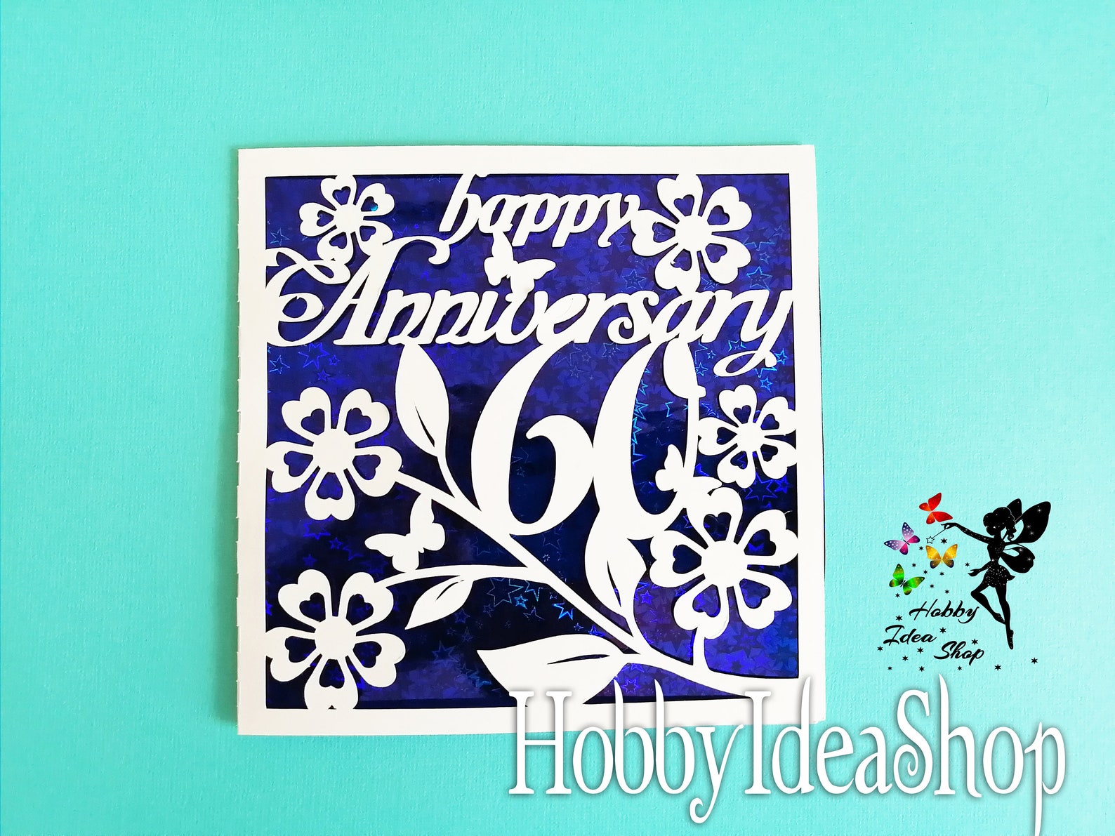 Happy Anniversary 60th card svg envelope svg Silhouette cut | Etsy