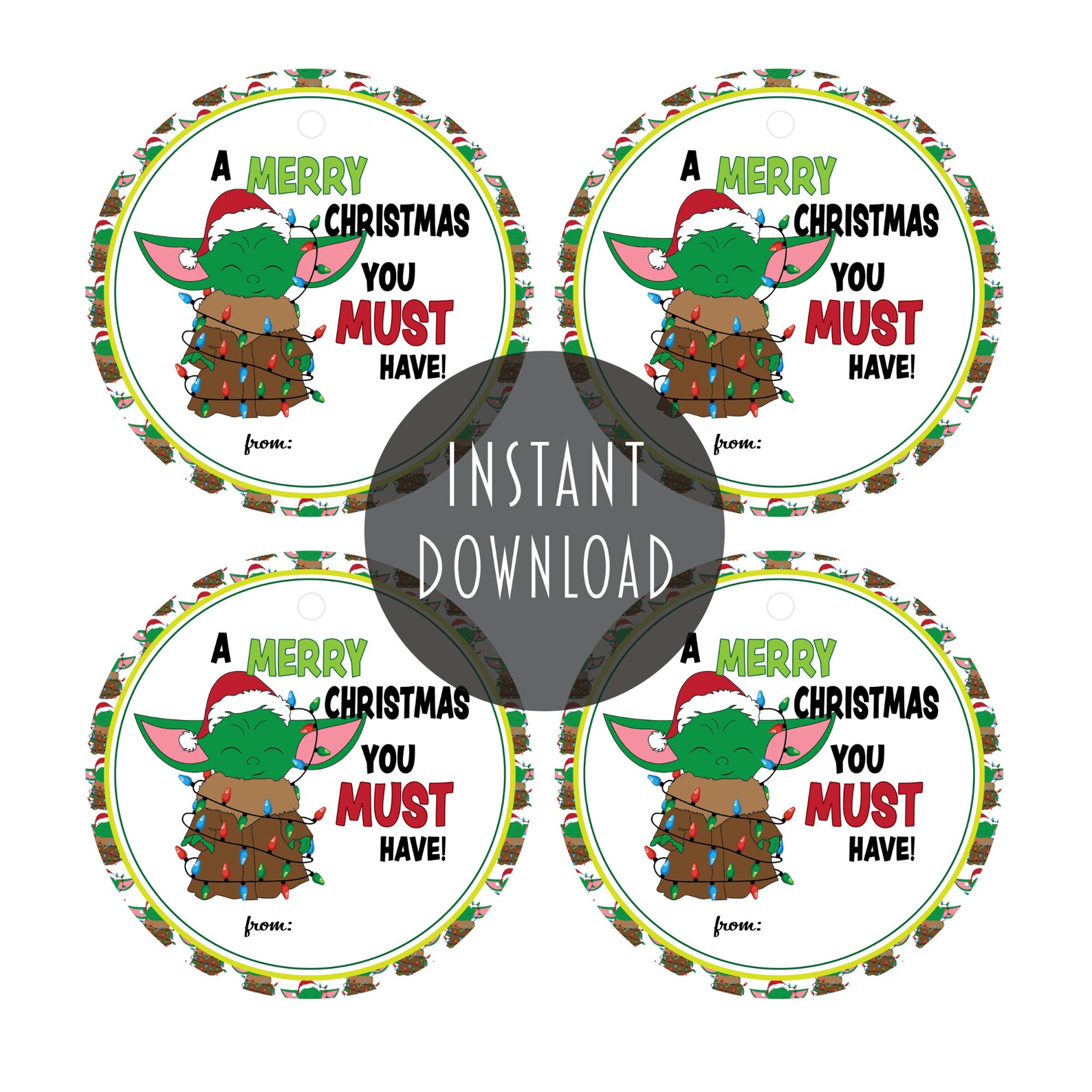 Cute Star Wars Christmas Gift Tag Baby Yoda Mandalorian A Etsy