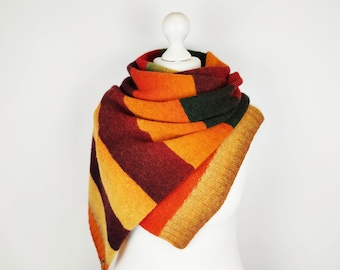 Hand Knit wool scarf for women, Multicolored striped shoulder wrap scarf, Eco friendly gifts mom and sister