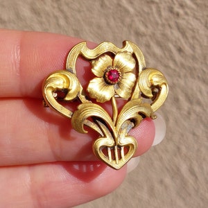 Antique French Brooch FIX with Ruby Paste