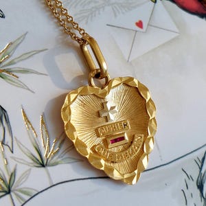 Vintage 18k Gold Heart Augis Charm with Rubies