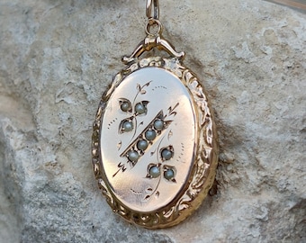 Antieke Victoriaanse gouden hanger met zaadparels