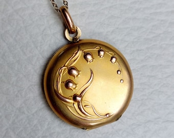 Art Nouveau French Locket with Lily of the Valley Flowers