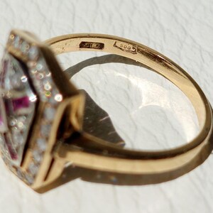 Antique Pave Diamonds Ring with a central Natural Pink Sapphire and Rubies image 10